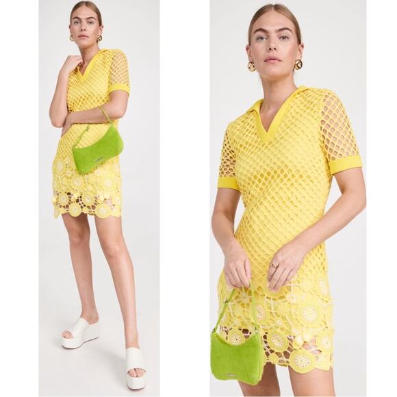 Jonathan Simkhai Tazzie Floral Crochet Limon Yellow Mini Dress Size 2 - Picture 1 of 8